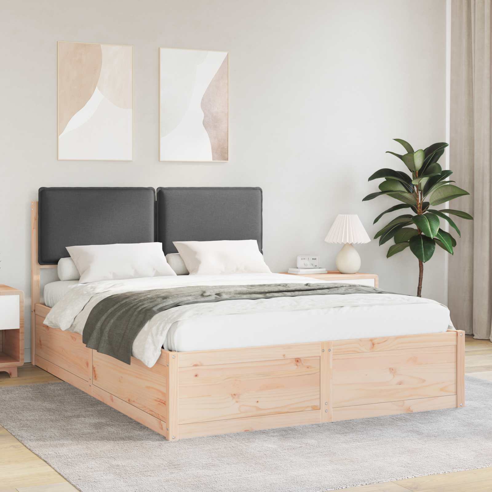 Estrutura de Cama com Cabeceira Estofada Cinzento Claro