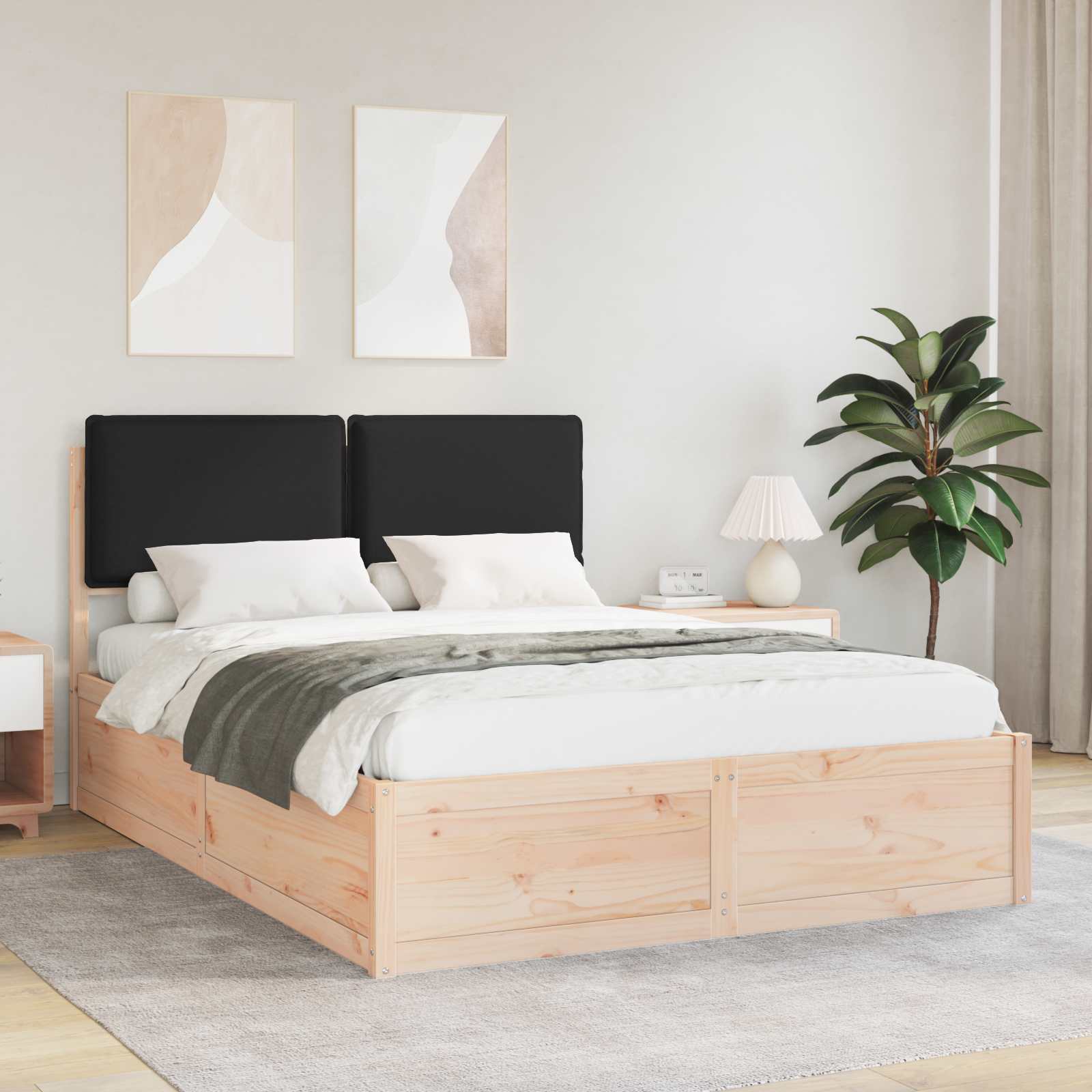Estrutura de Cama com Cabeceira Estofada Cinzento Claro
