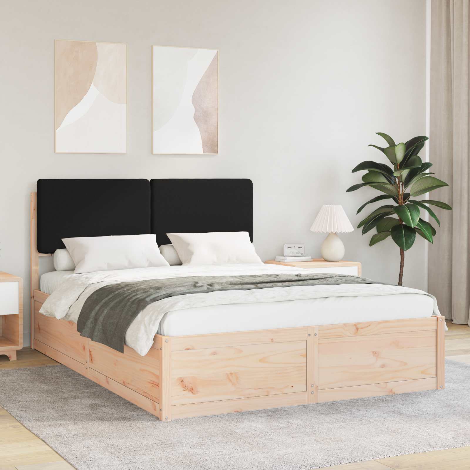 Estrutura de Cama com Cabeceira Estofada Preto 140 x 190 cm