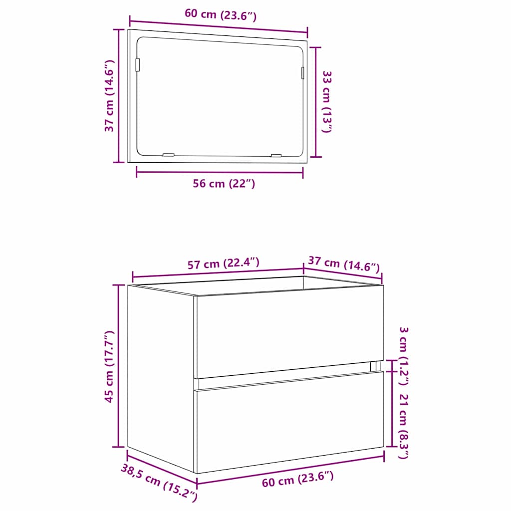 Juego de muebles de baño Gris Concreto 60 x 38,3 x 45 cm