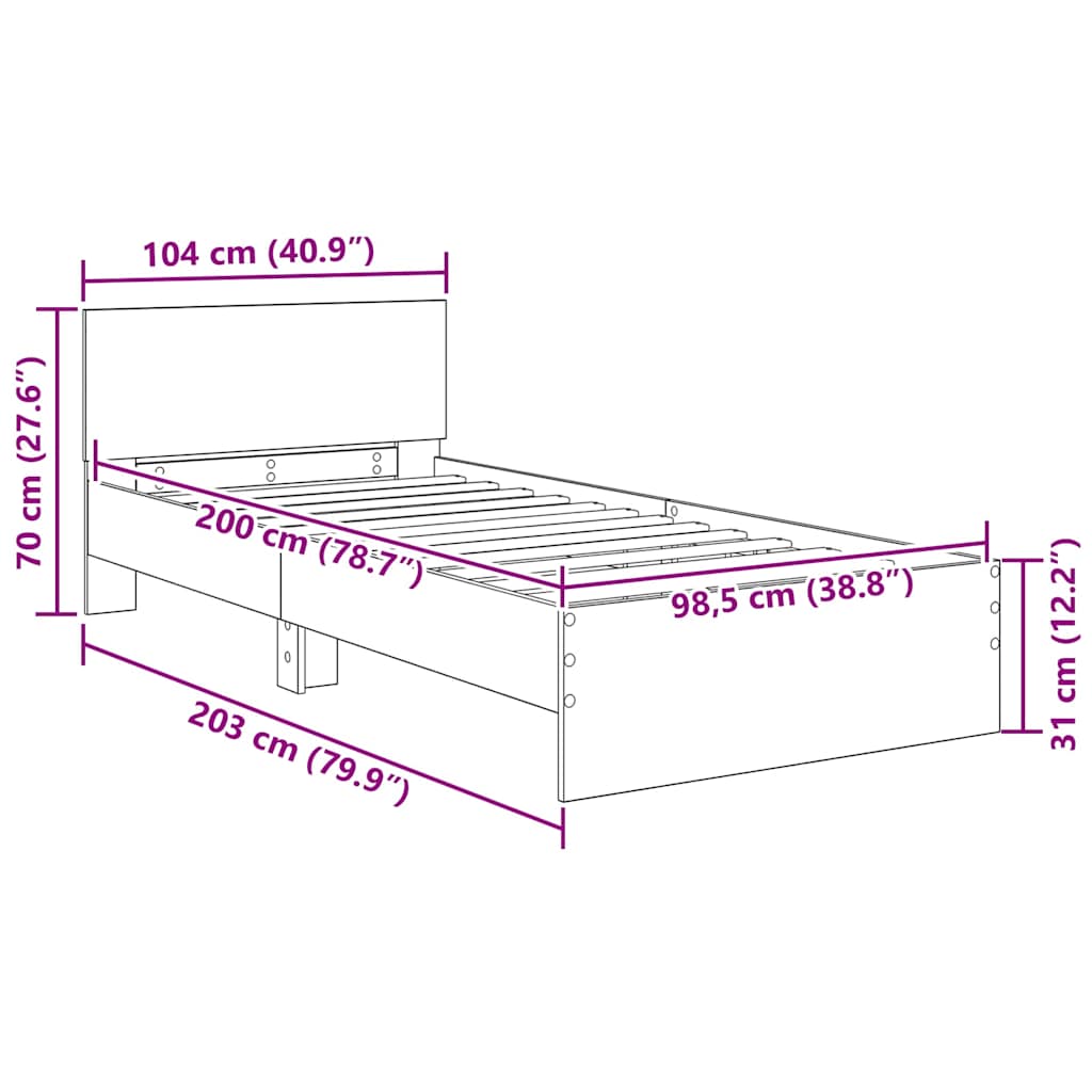 Estructura de cama con cabecera Madera Vieja 100 x 200 cm