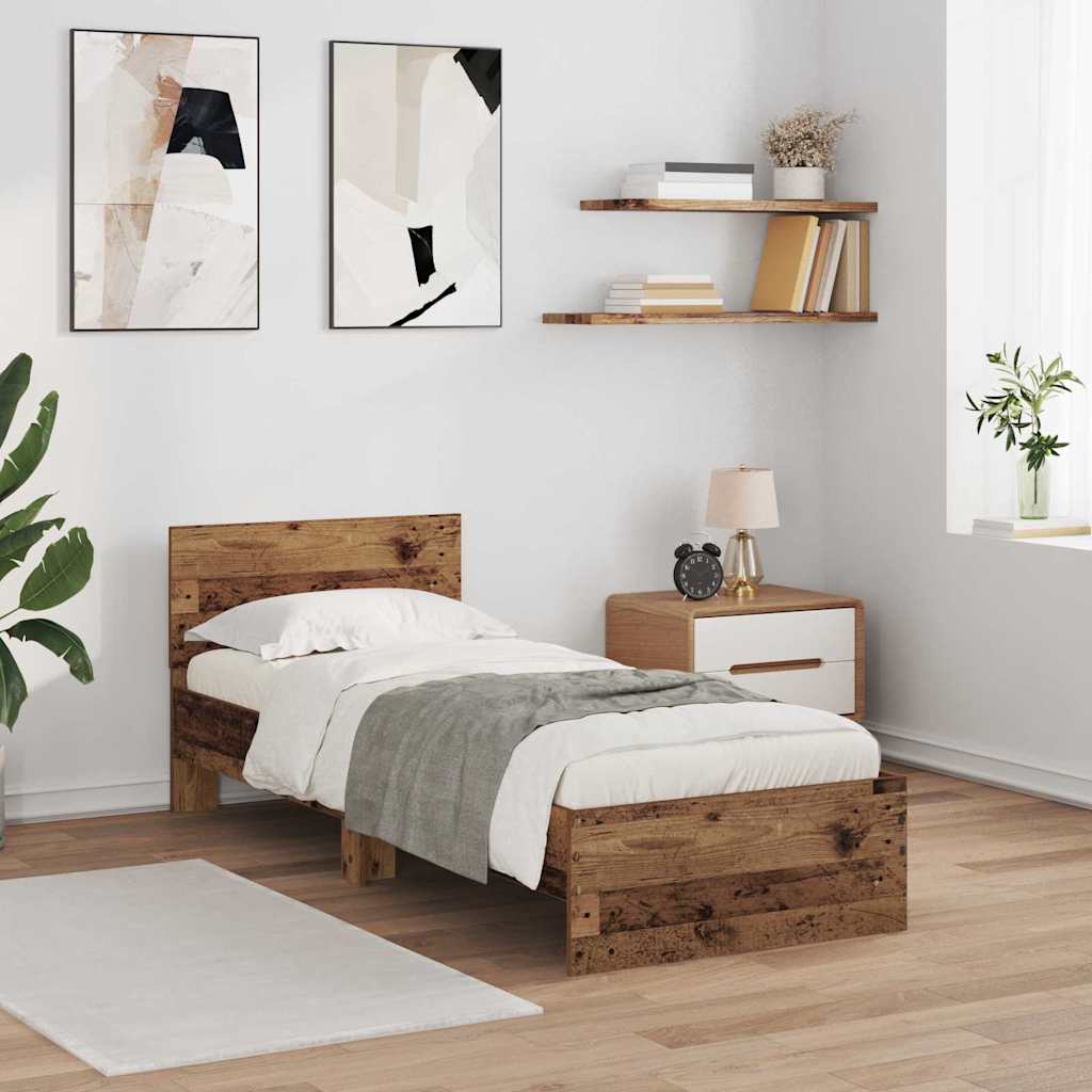 Bed Frame with Headboard Old Wood 100 x 200 cm