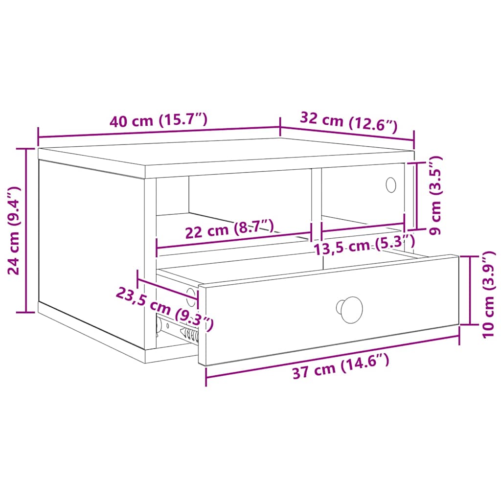 Soporte para Impresora con cajón Madera Vieja 40 x 32 x 24 cm