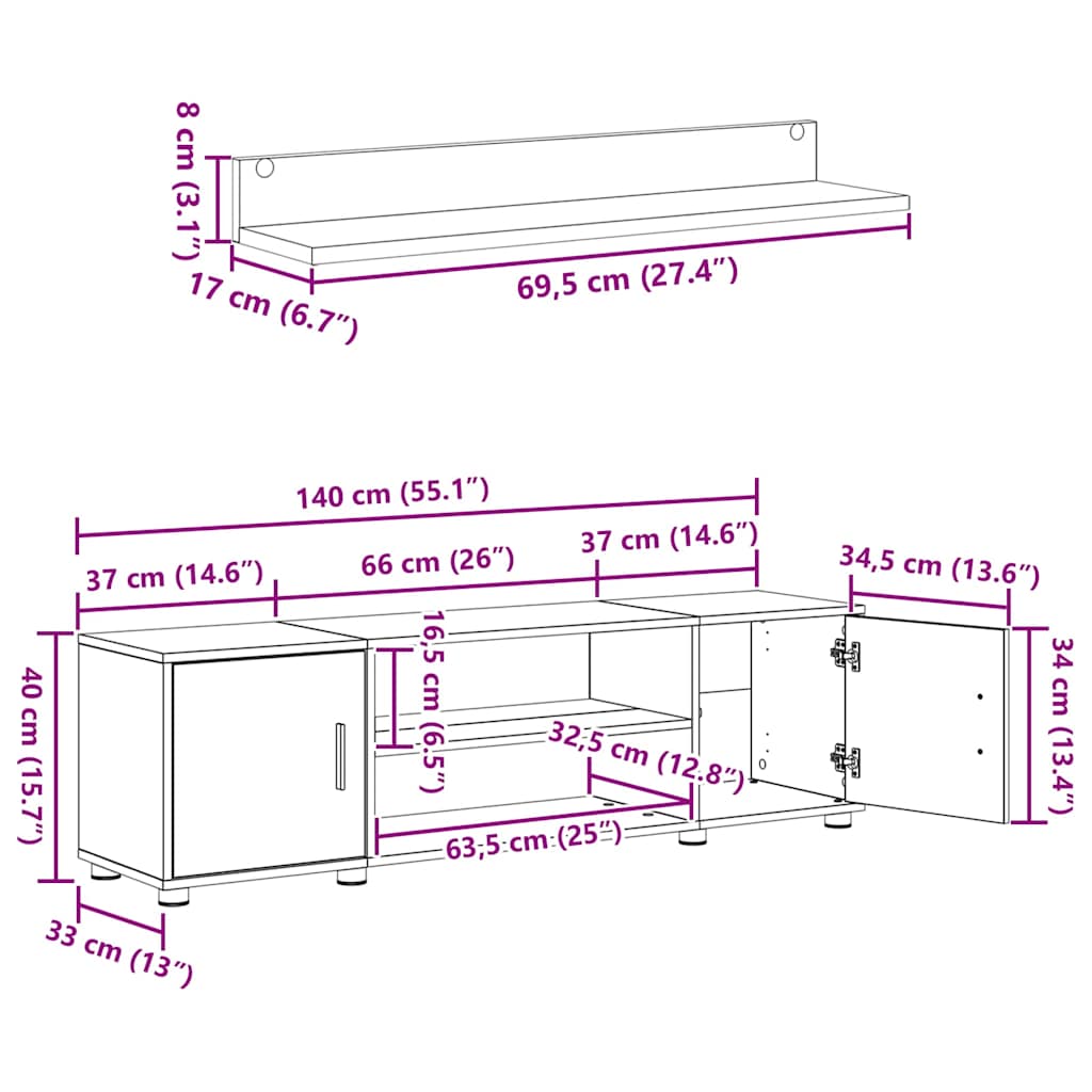 Conjunto de mueble de TV 4 pcs Gris Concreto
