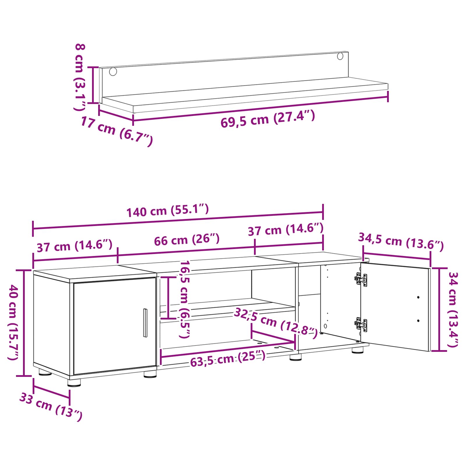 Conjunto de mueble de TV 4 pcs Gris Concreto