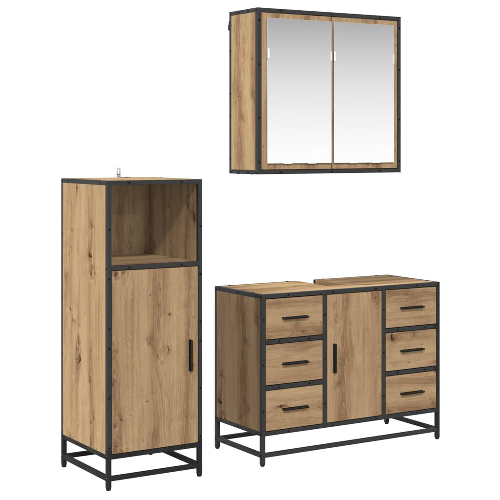 Juego de muebles de baño con cajón 3 pcs Roble artesanal