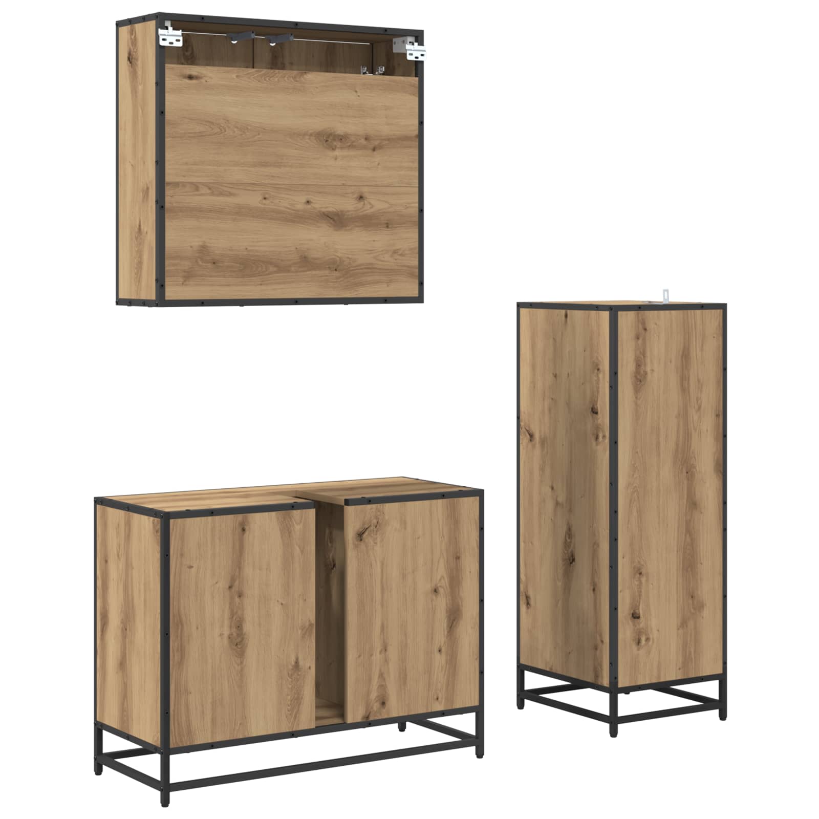 Juego de muebles de baño con cajón 3 pcs Roble artesanal