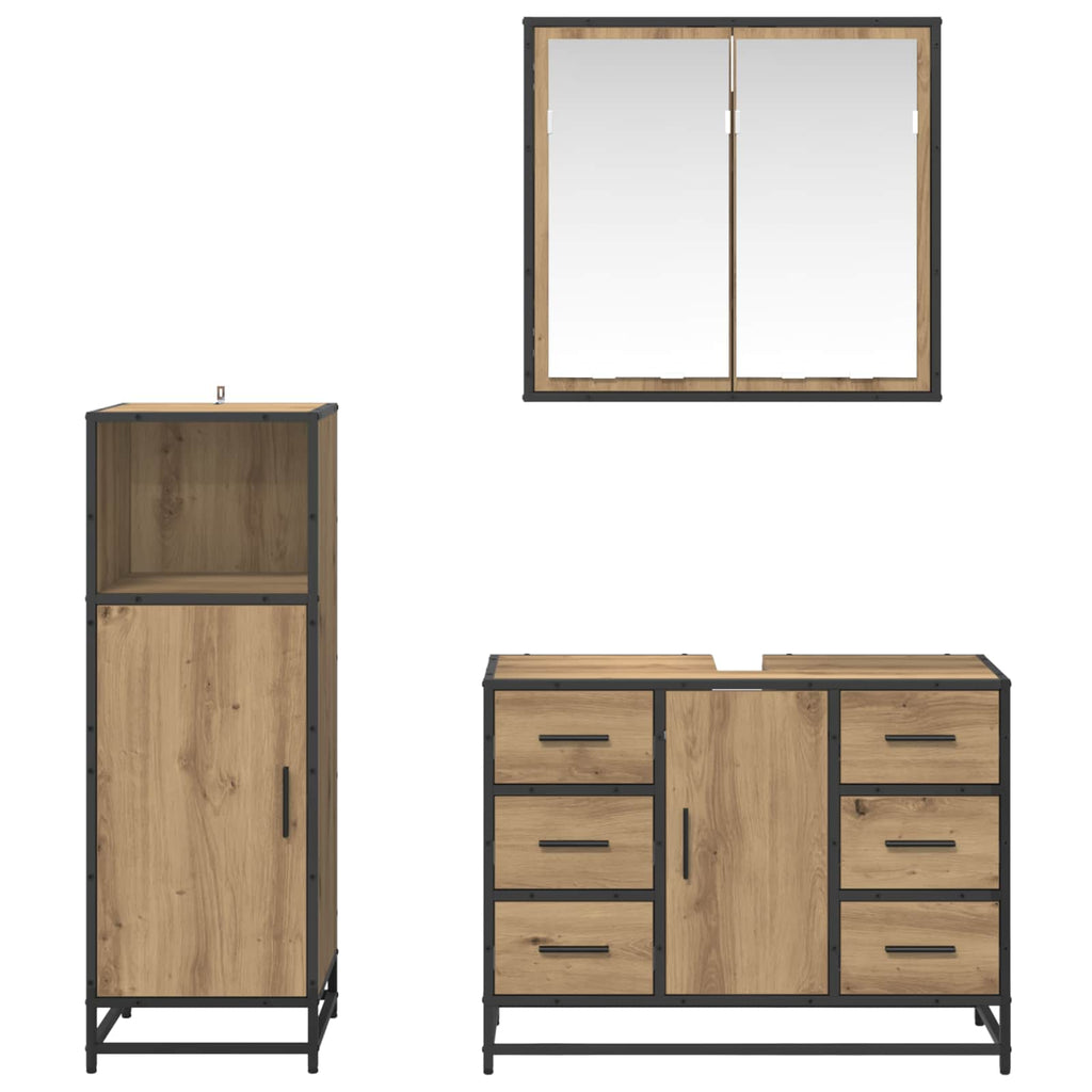 Juego de muebles de baño con cajón 3 pcs Roble artesanal