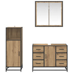 Juego de muebles de baño con cajón 3 pcs Roble artesanal
