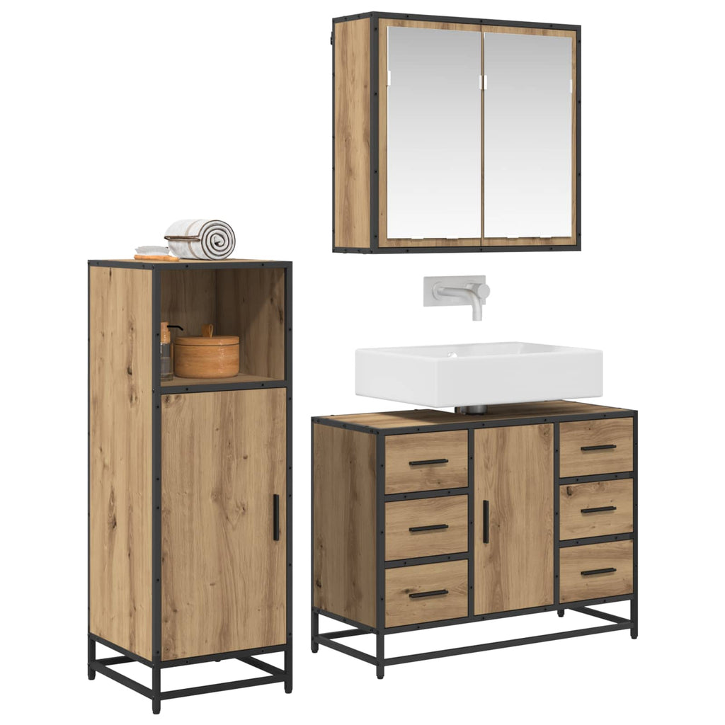 Juego de muebles de baño con cajón 3 pcs Roble artesanal