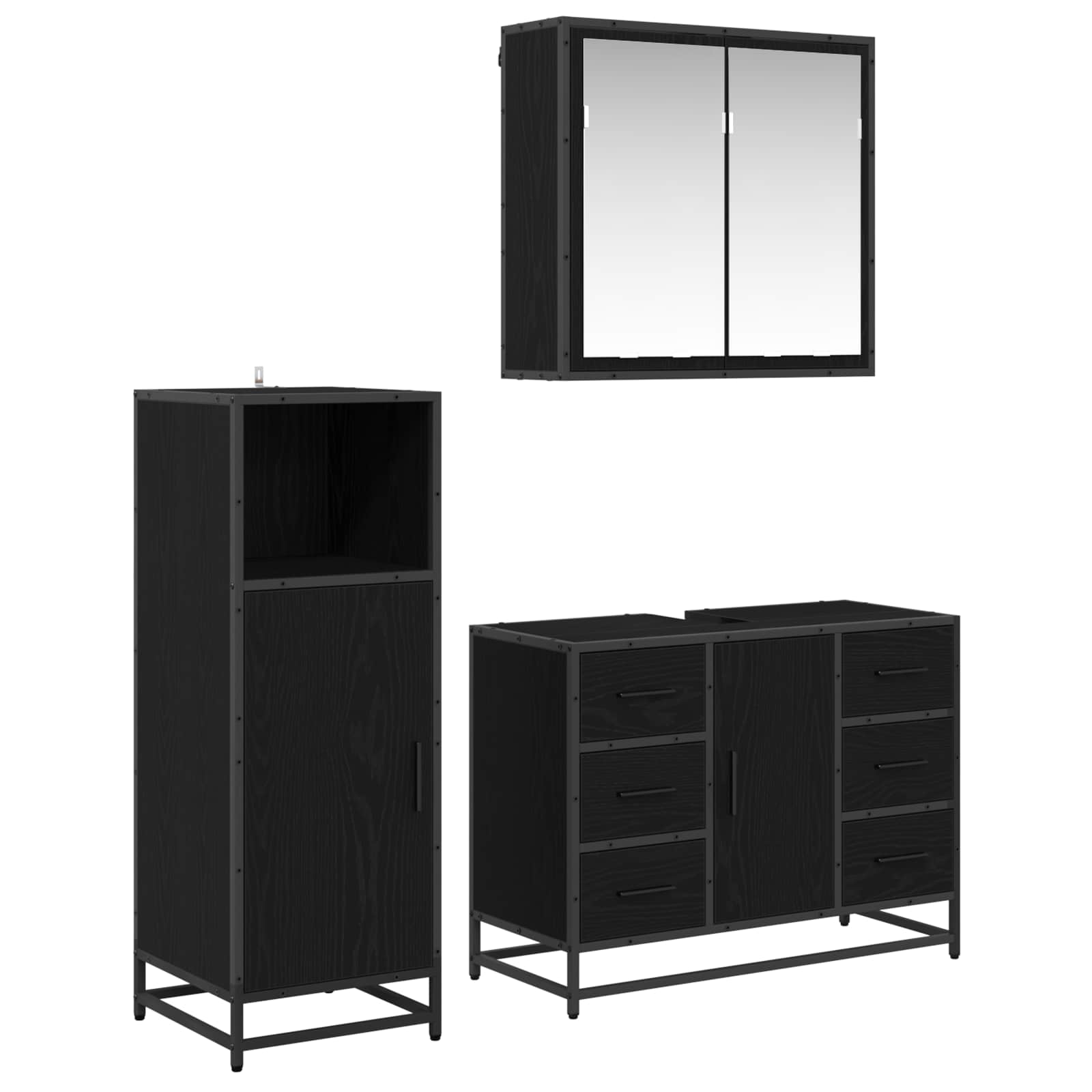 Juego de muebles de baño 3 pcs Roble Negro Madera de ingeniería