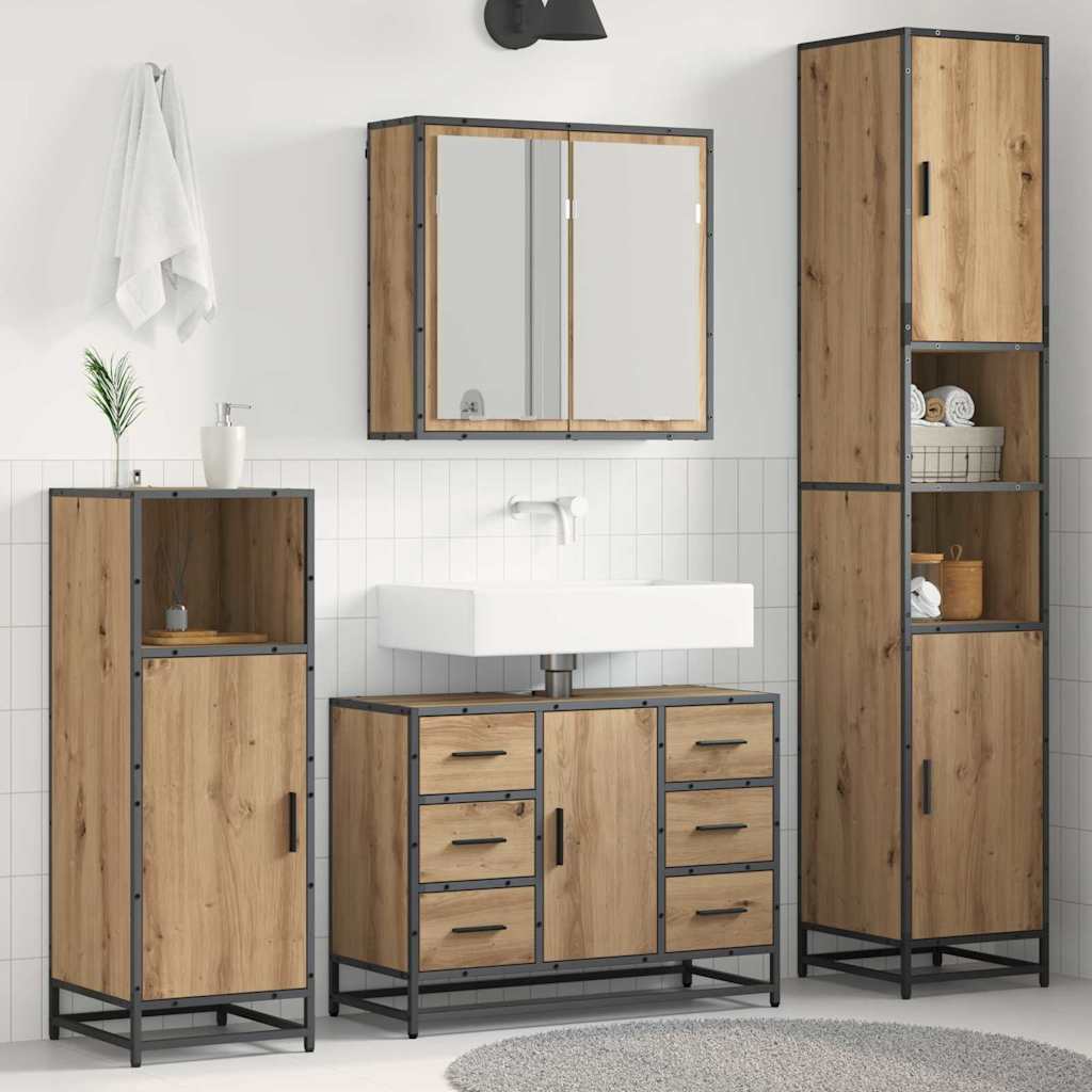 Conjunto de móveis de casa de banho 4 pcs Carvalho Preto Madeira contraplacada