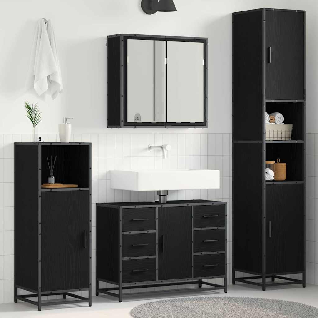 Juego de muebles de baño 4 pcs Roble Negro Madera contrachapada