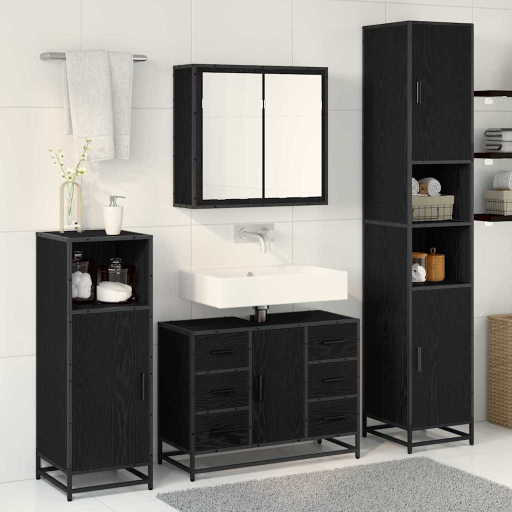 Juego de muebles de baño 4 pcs Roble Negro Madera contrachapada