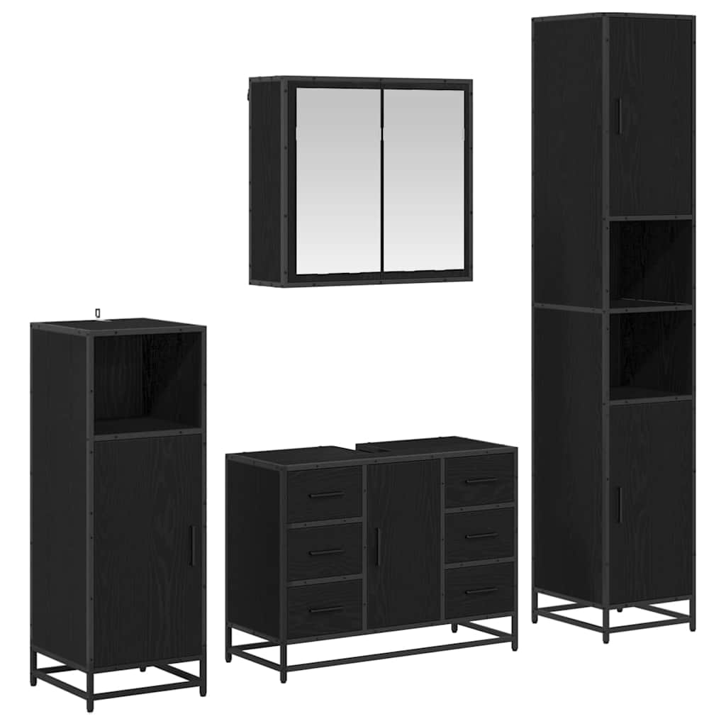 Juego de muebles de baño 4 pcs Roble Negro Madera contrachapada