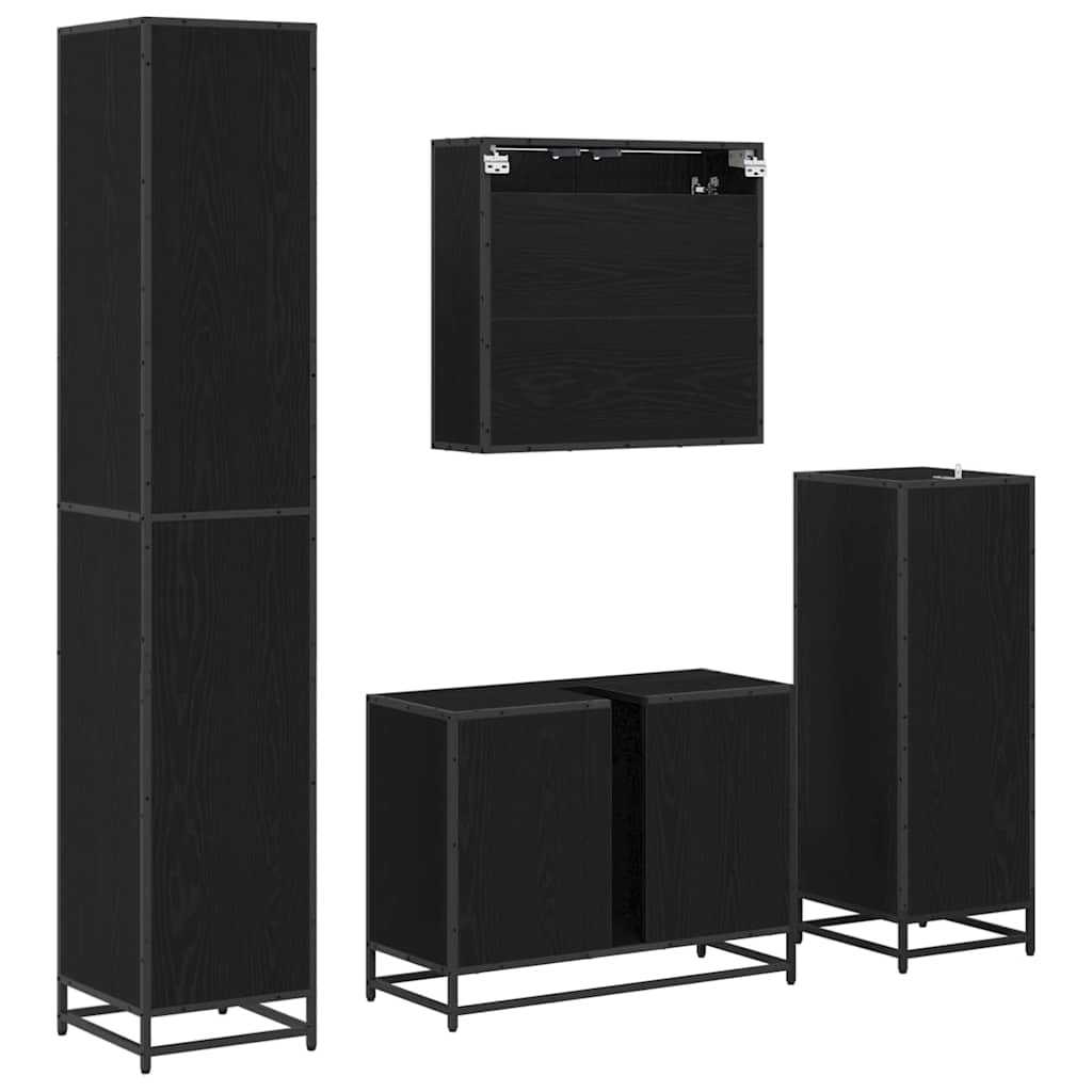 Juego de muebles de baño 4 pcs Roble Negro Madera contrachapada