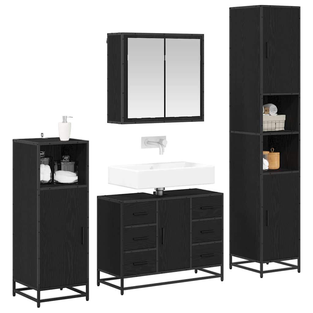 Juego de muebles de baño 4 pcs Roble Negro Madera contrachapada