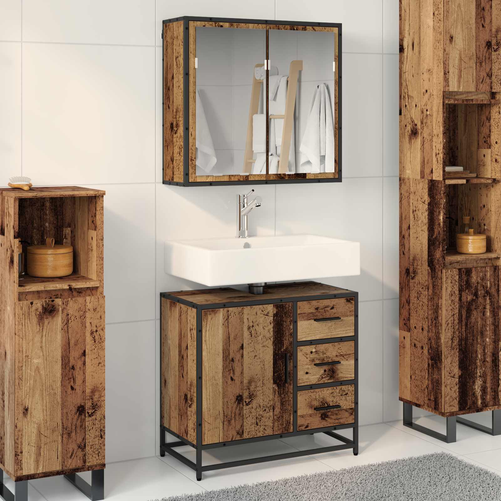 Juego de muebles de baño con cajón 2 pcs Madera envejecida