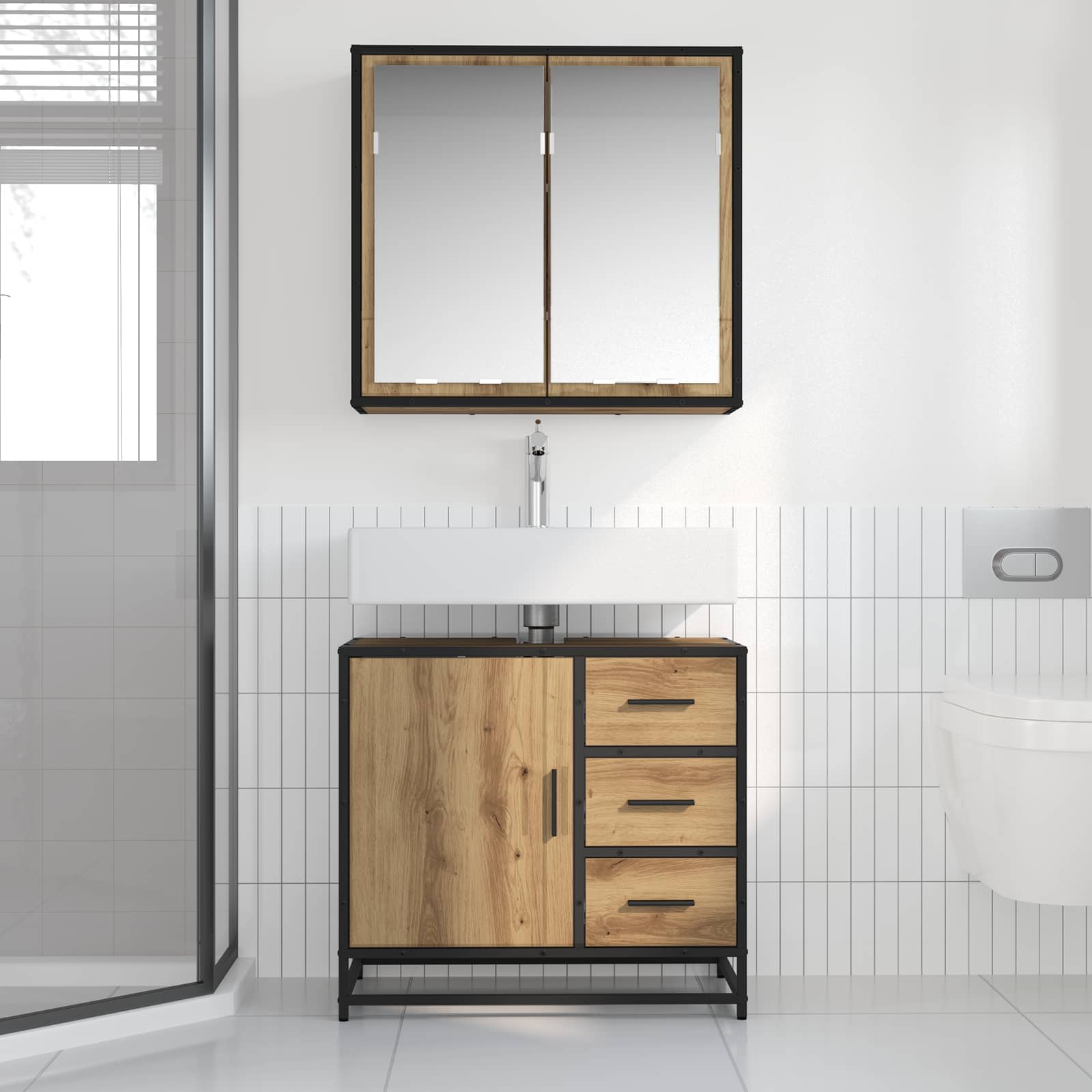 Juego de muebles de baño con cajón 2 pcs Roble artesanal