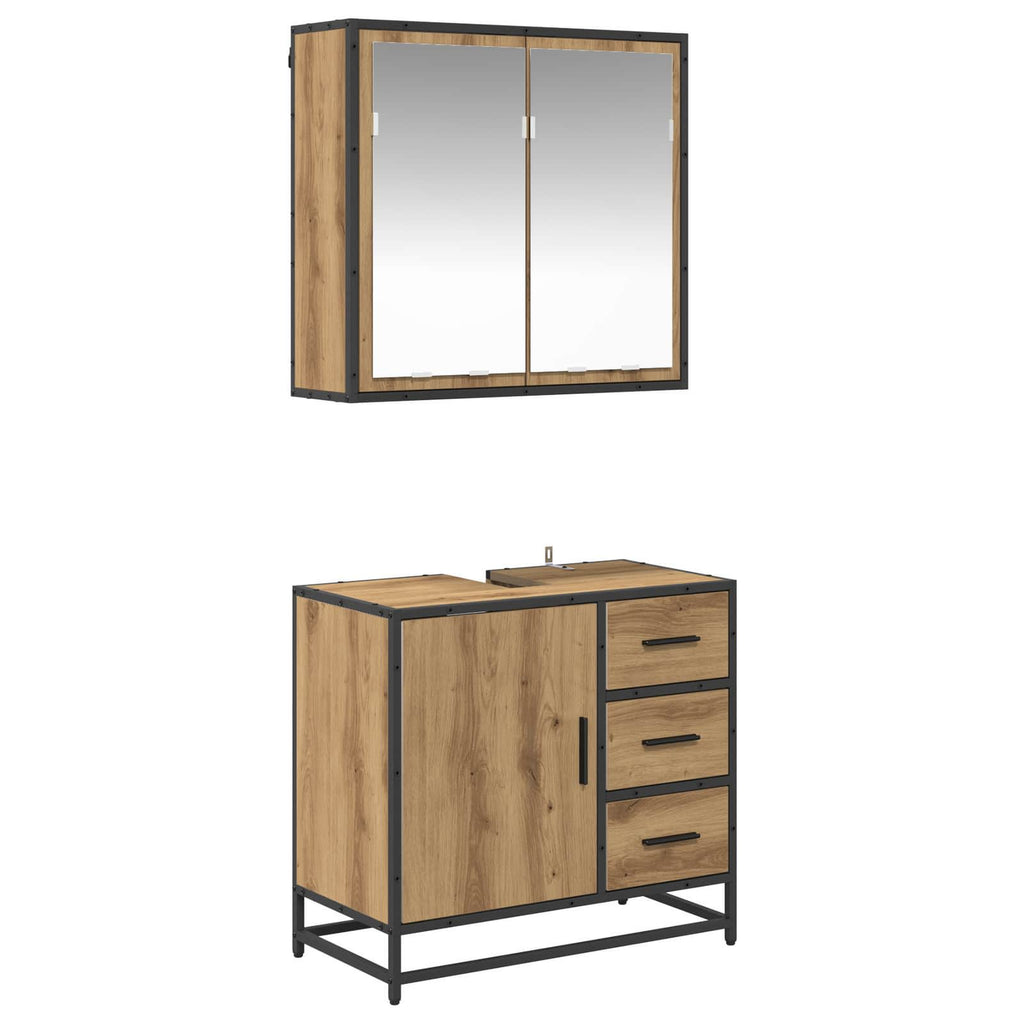 Juego de muebles de baño con cajón 2 pcs Roble artesanal