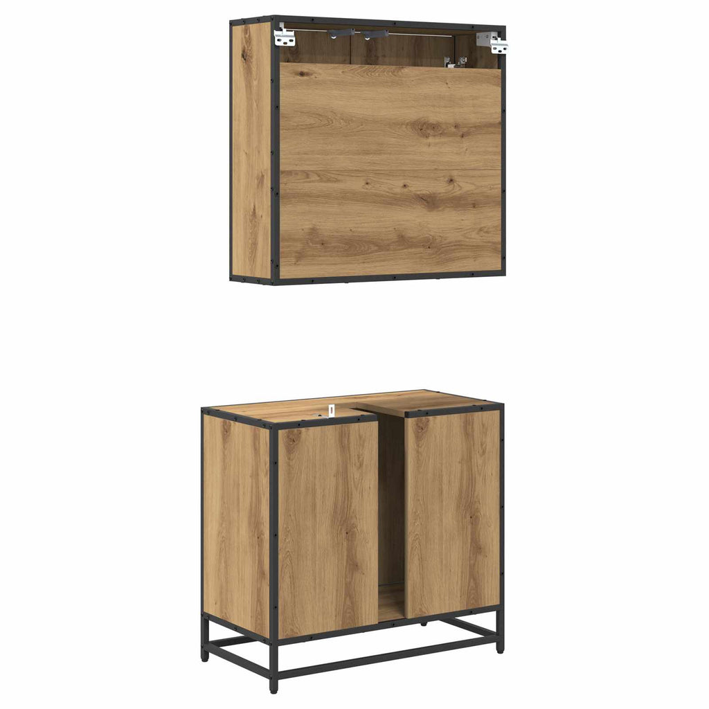 Juego de muebles de baño con cajón 2 pcs Roble artesanal
