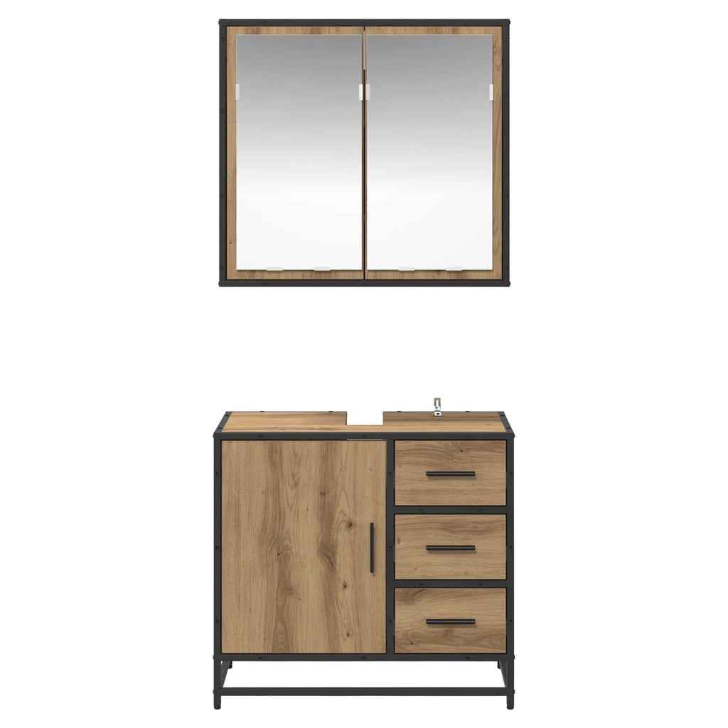 Juego de muebles de baño con cajón 2 pcs Roble artesanal