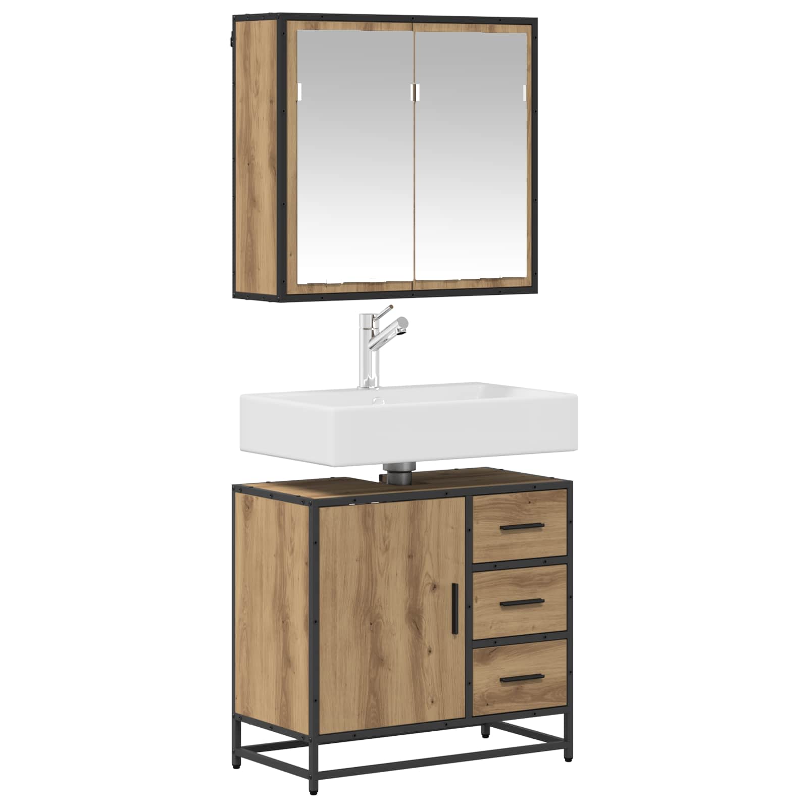 Juego de muebles de baño con cajón 2 pcs Roble artesanal
