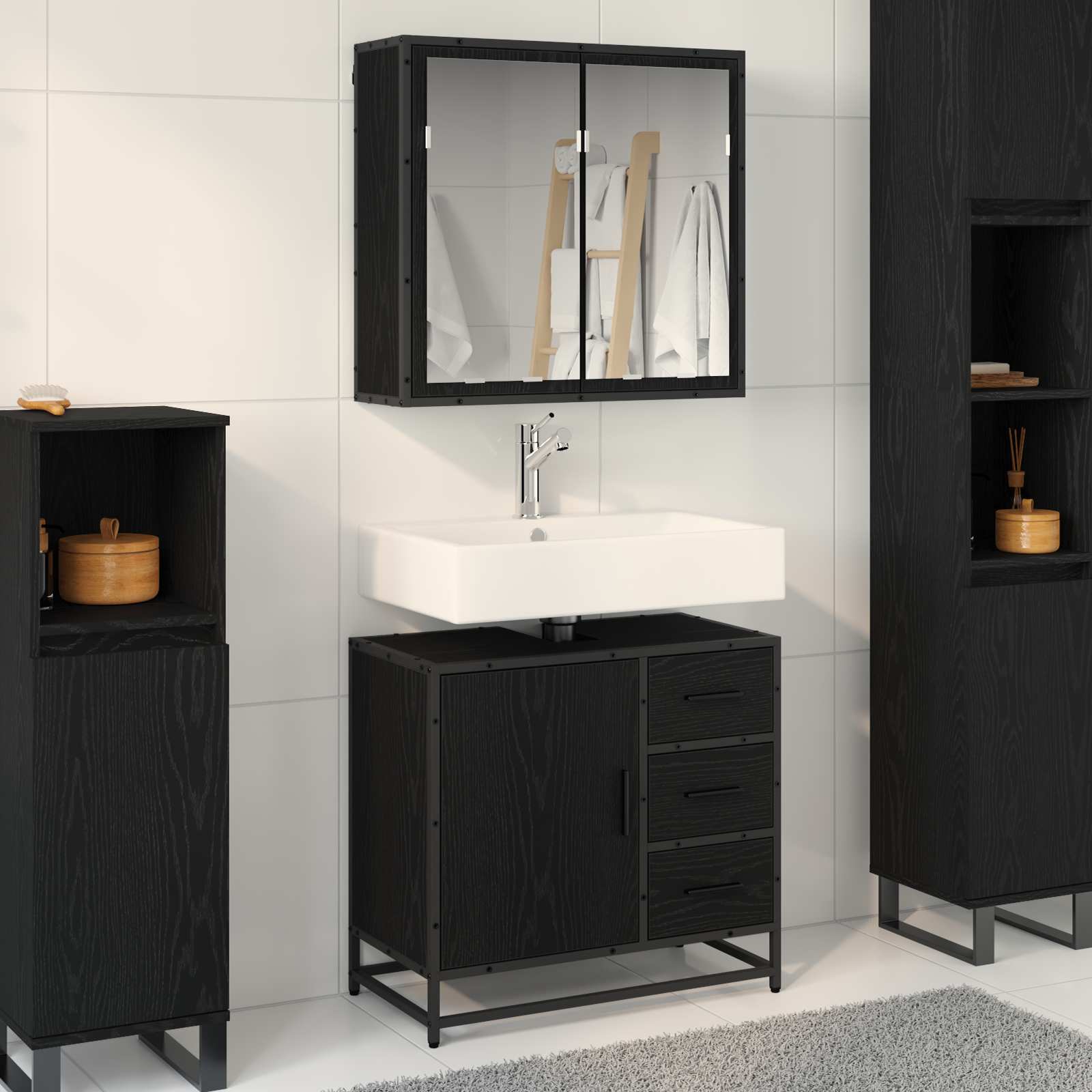Juego de muebles de baño 2 pcs Negro Madera contrachapada