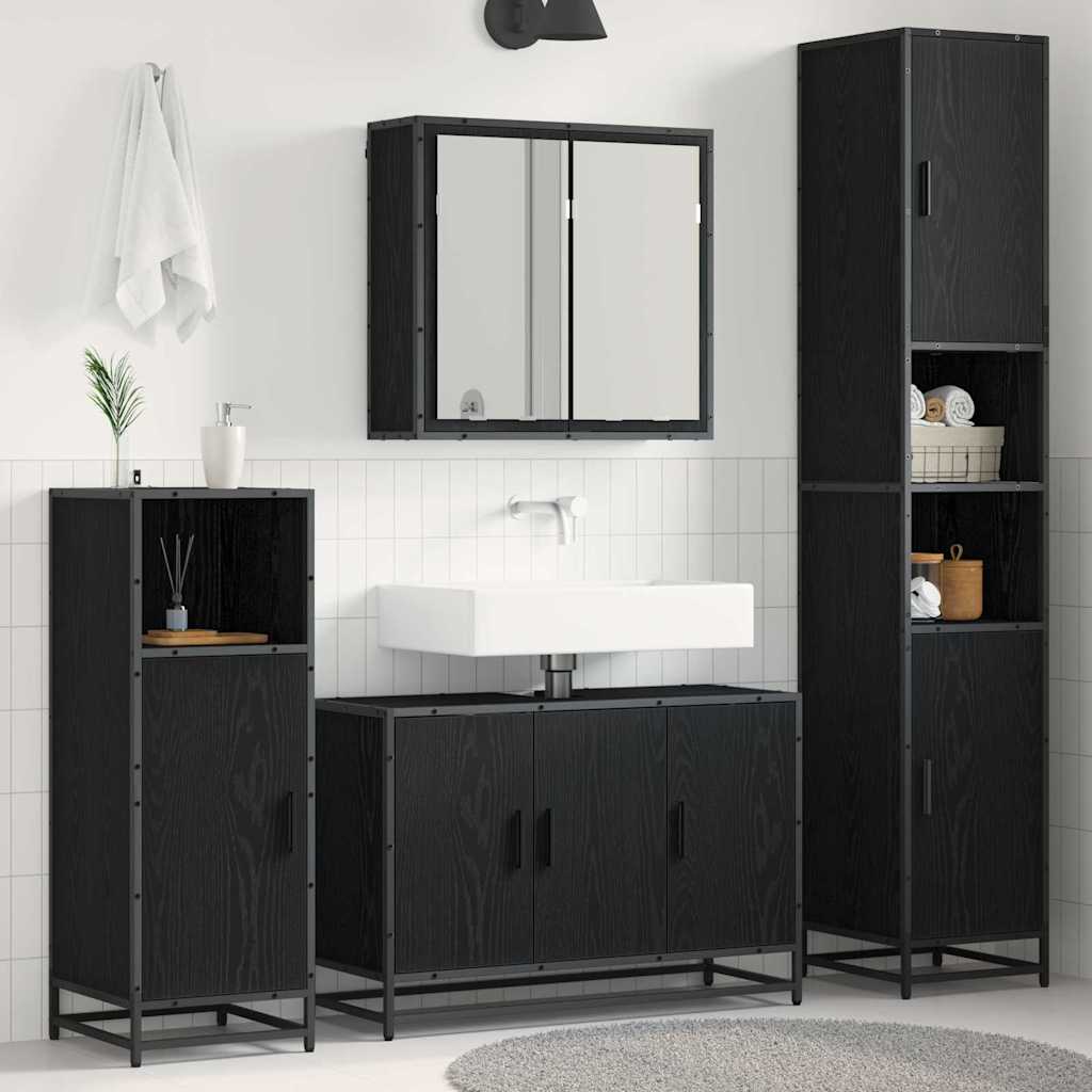 Juego de muebles de baño 4 pcs Roble Negro Madera contrachapada