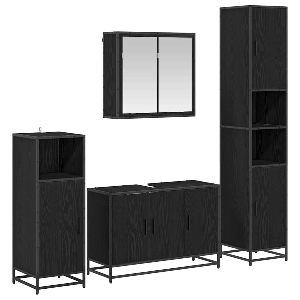 Juego de muebles de baño 4 pcs Roble Negro Madera contrachapada