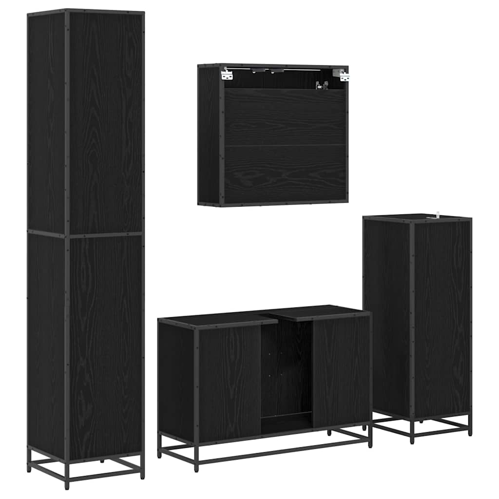 Juego de muebles de baño 4 pcs Roble Negro Madera contrachapada