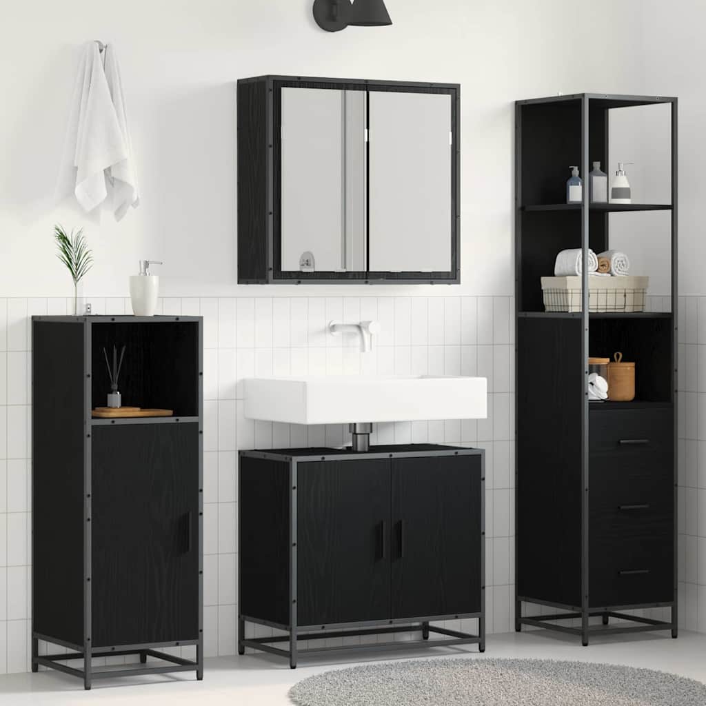 Juego de muebles de baño 3 pcs Roble Negro Madera contrachapada