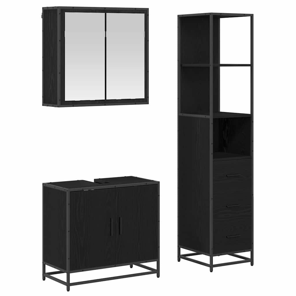 Juego de muebles de baño 3 pcs Roble Negro Madera contrachapada