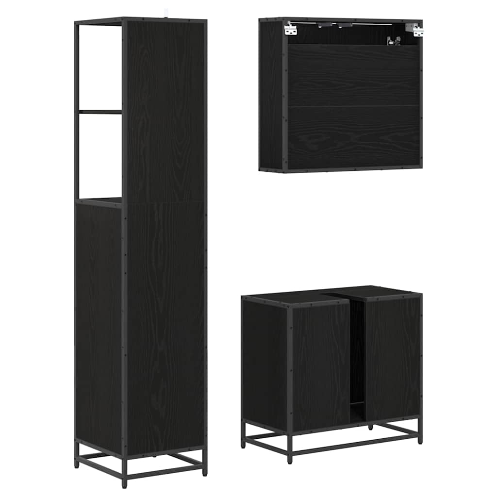 Juego de muebles de baño 3 pcs Roble Negro Madera contrachapada