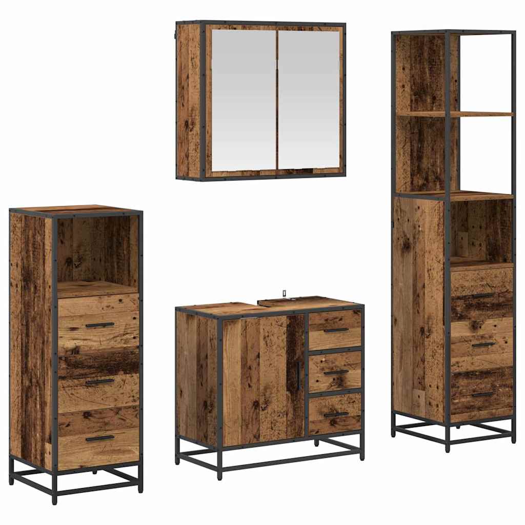 Juego de muebles de baño con cajón 4 pcs Madera Vieja