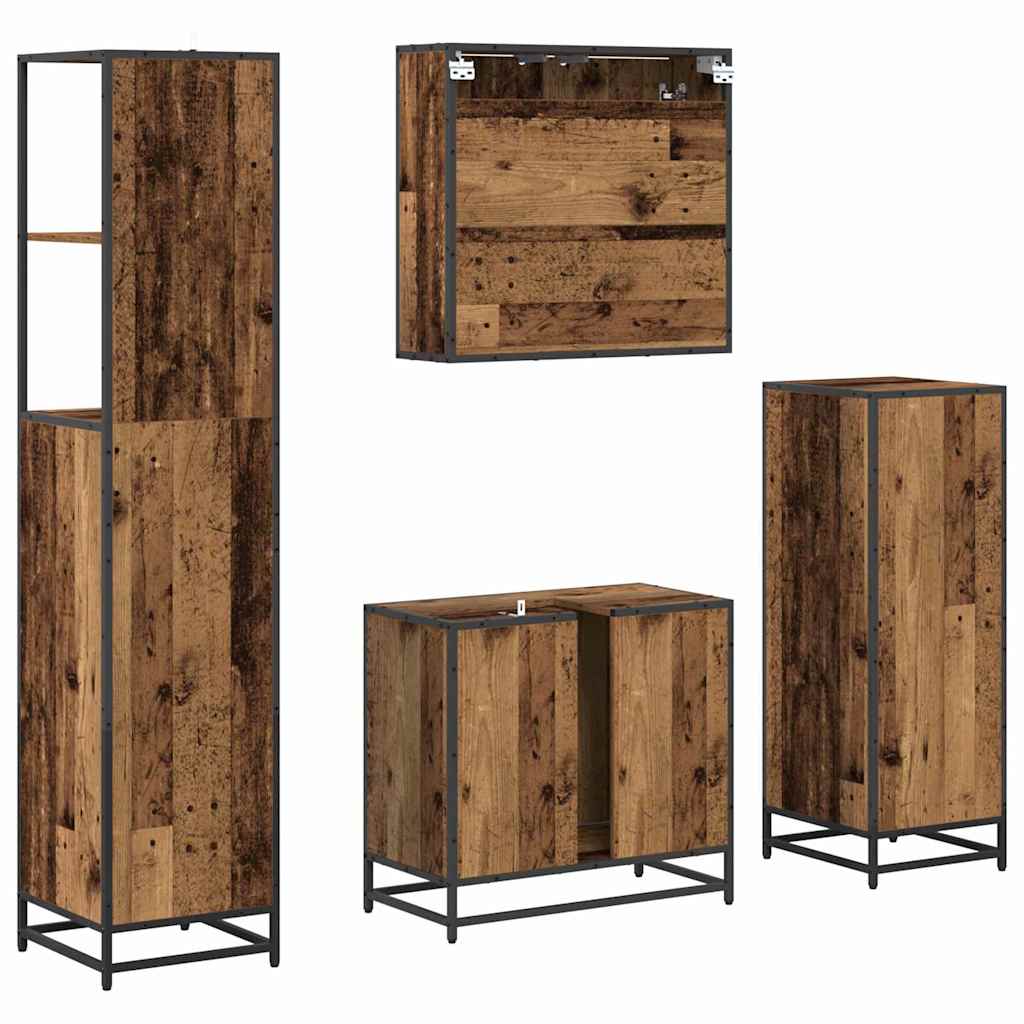 Juego de muebles de baño con cajón 4 pcs Madera Vieja