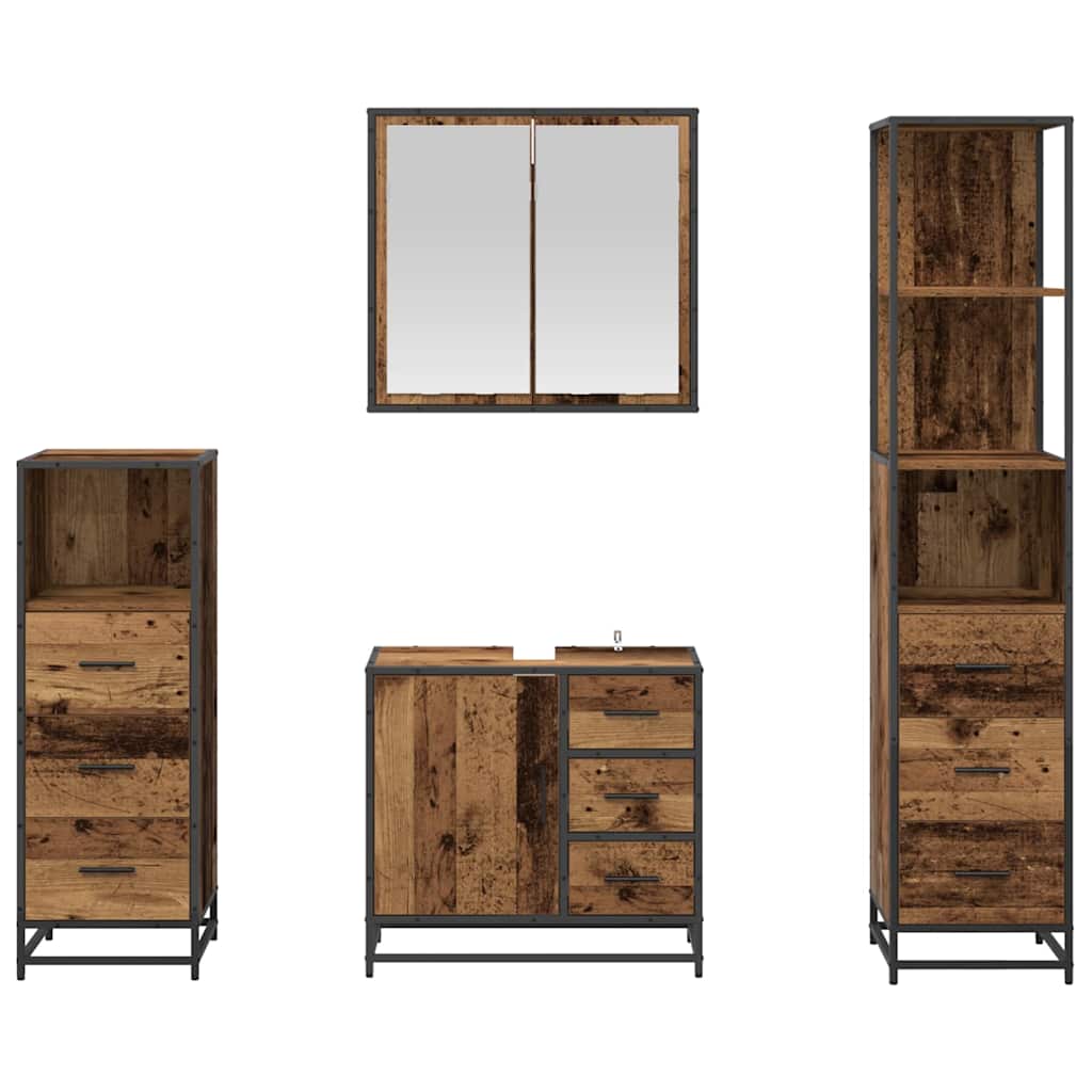 Juego de muebles de baño con cajón 4 pcs Madera Vieja