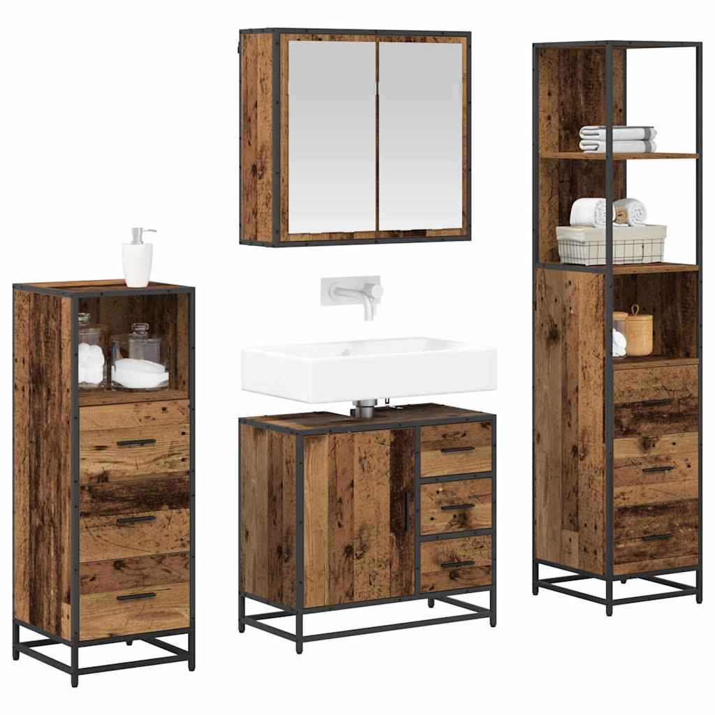 Juego de muebles de baño con cajón 4 pcs Madera Vieja