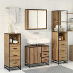 Juego de muebles de baño con cajón 4 pcs Roble artesanal