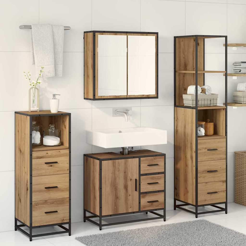 Juego de muebles de baño con cajón 4 pcs Roble artesanal