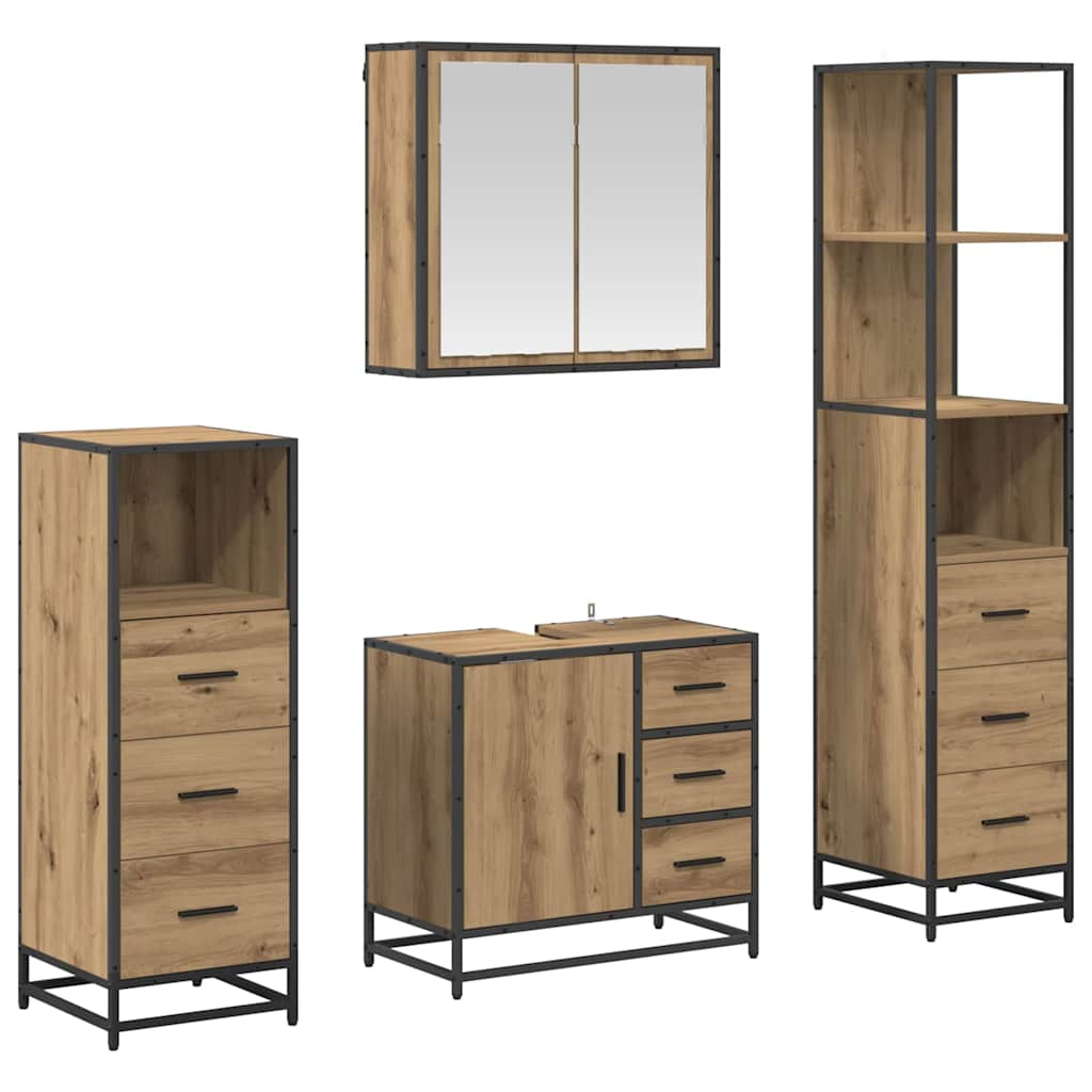 Juego de muebles de baño con cajón 4 pcs Roble artesanal