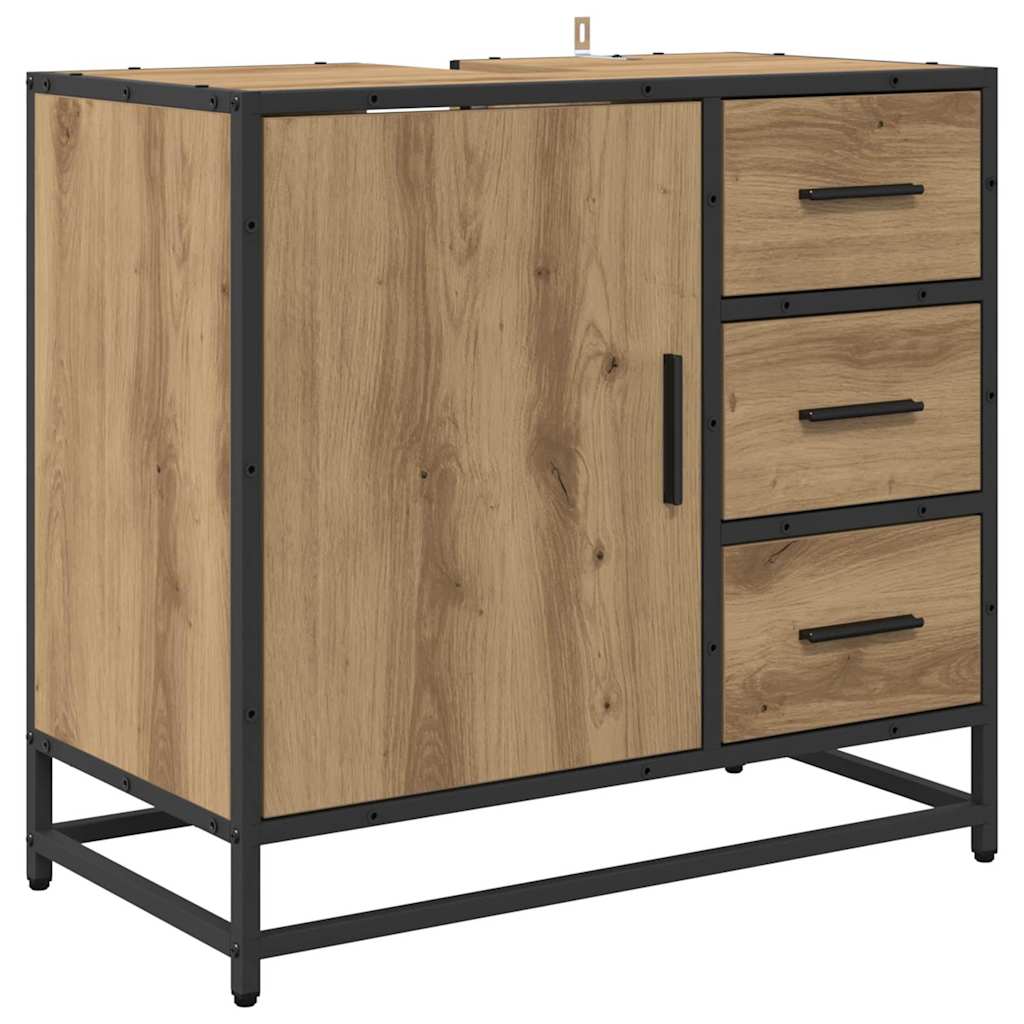 Juego de muebles de baño con cajón 4 pcs Roble artesanal