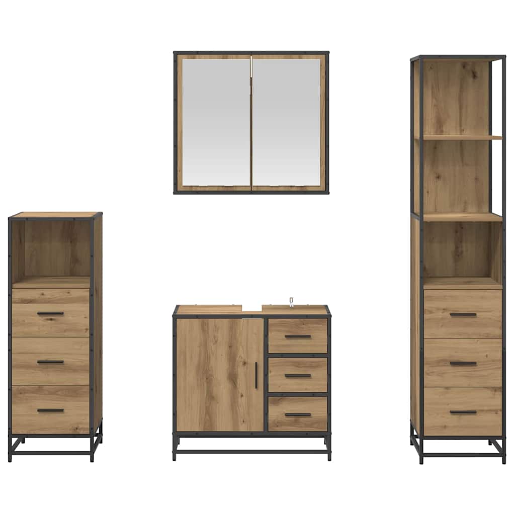 Juego de muebles de baño con cajón 4 pcs Roble artesanal
