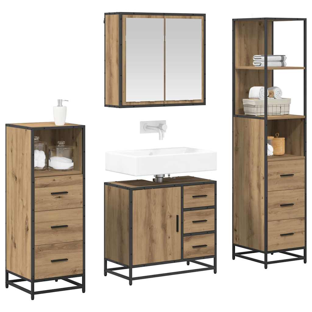 Juego de muebles de baño con cajón 4 pcs Roble artesanal
