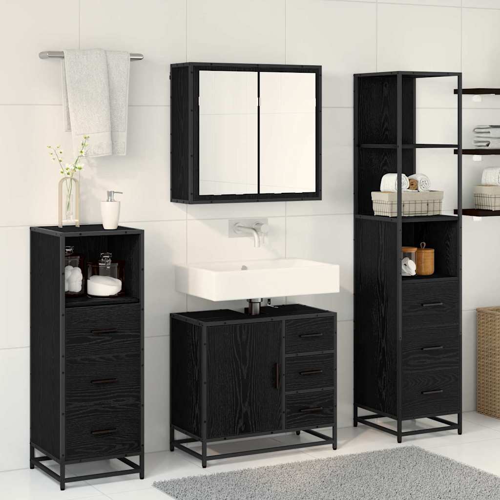 Juego de muebles de baño 4 pcs Roble Negro Madera contrachapada