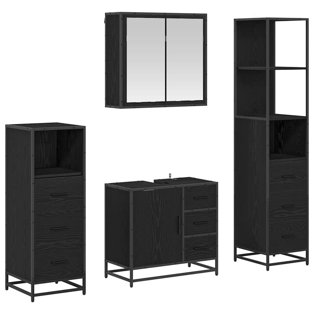 Juego de muebles de baño 4 pcs Roble Negro Madera contrachapada