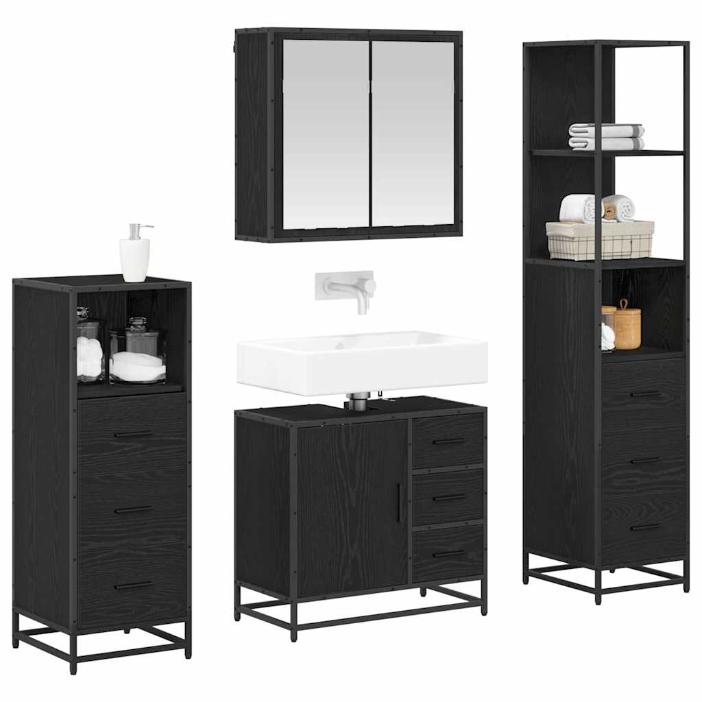 Juego de muebles de baño 4 pcs Roble Negro Madera contrachapada