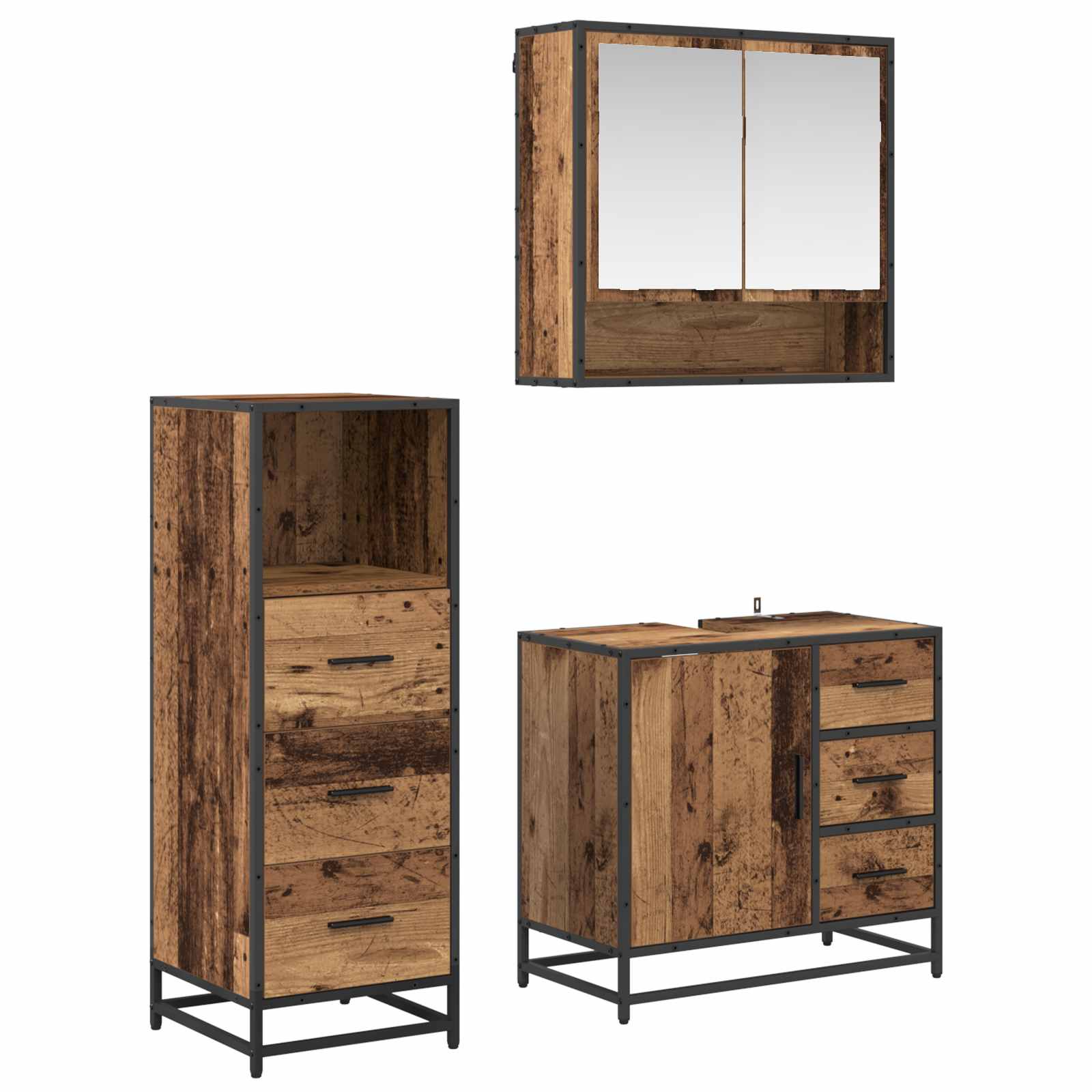 Juego de muebles de baño con cajón 3 pcs Madera Vieja
