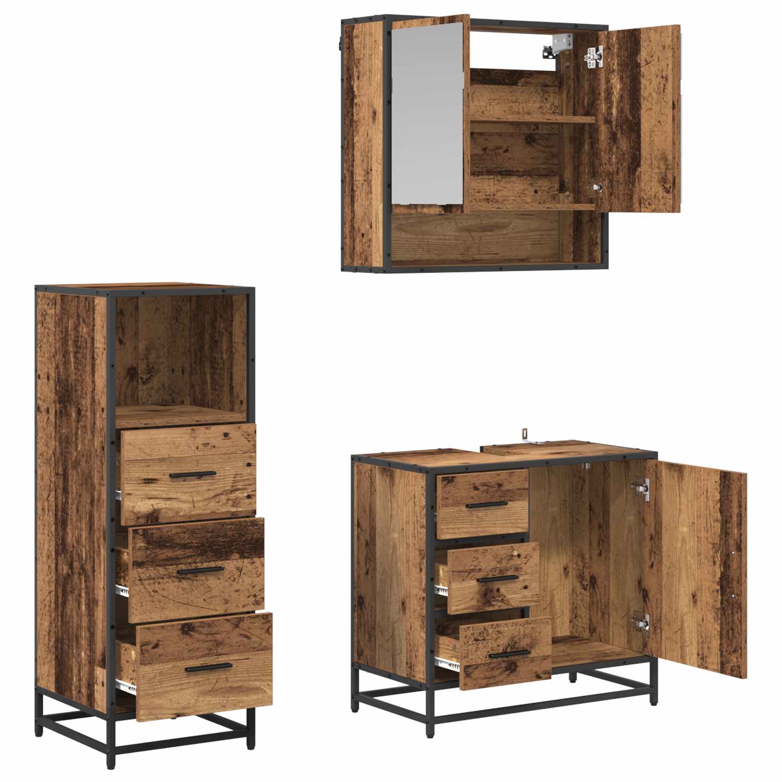 Juego de muebles de baño con cajón 3 pcs Madera Vieja