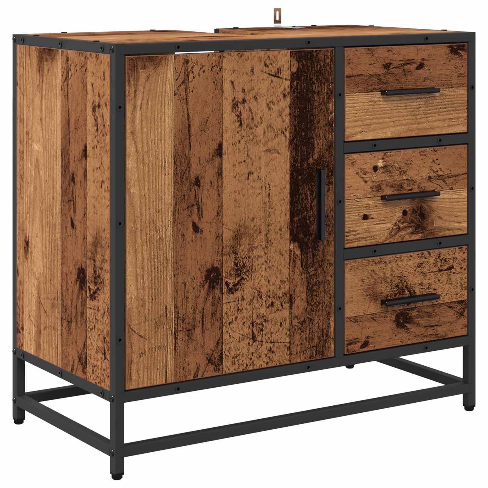 Juego de muebles de baño con cajón 3 pcs Madera Vieja